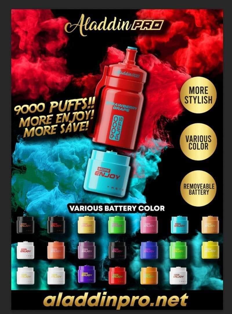 DISPOSABLE ALADDIN PRO MORE ENJOY 9000 PUFFS STARTER KIT Largest